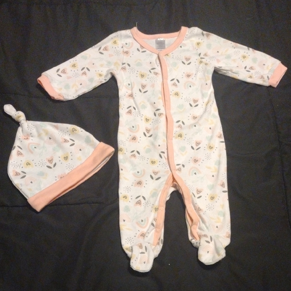 Charming Kids Footie and Hat Set - Pastel Print